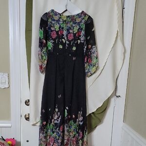 Pink and Purple Floral Sundress with Bishop Sleeves